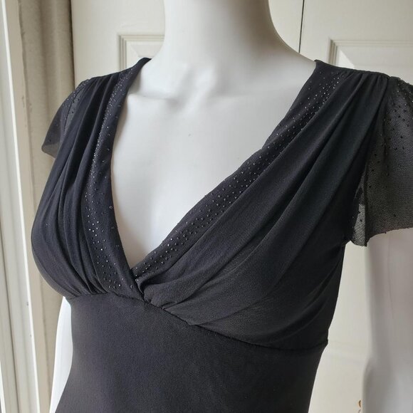 black y2k short sleeve v neck mesh top - Picture 4 of 8